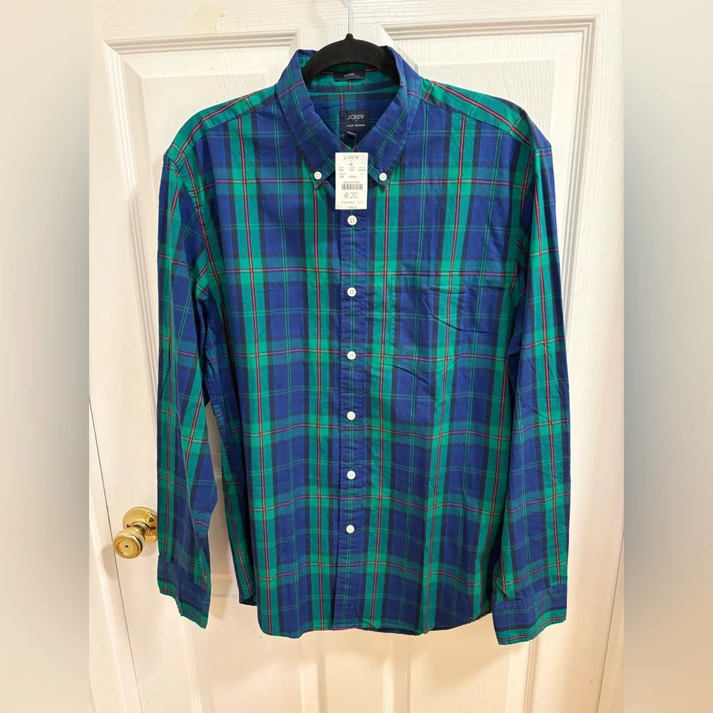 J. Crew Blue and Green Plaid Button-Down Dress Shirt